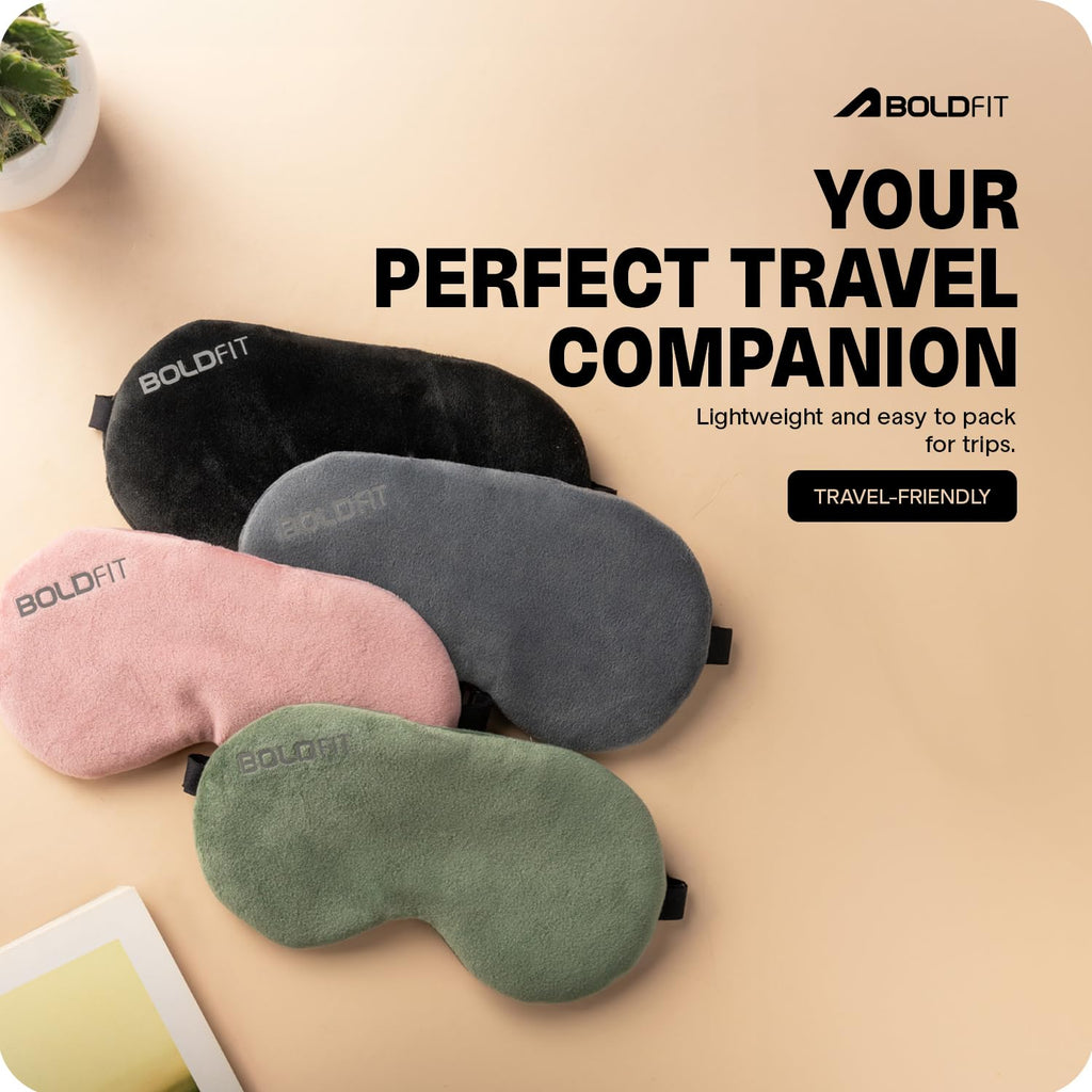 Boldfit Eye Mask for Sleeping with Adjustable Strap Super Soft Sleeping Mask Blind Fold for Comfortable Sleep Travelling Sleep Mask Pad for Girls Sleeping Eye Mask Blind Folds for Sleeping - Black