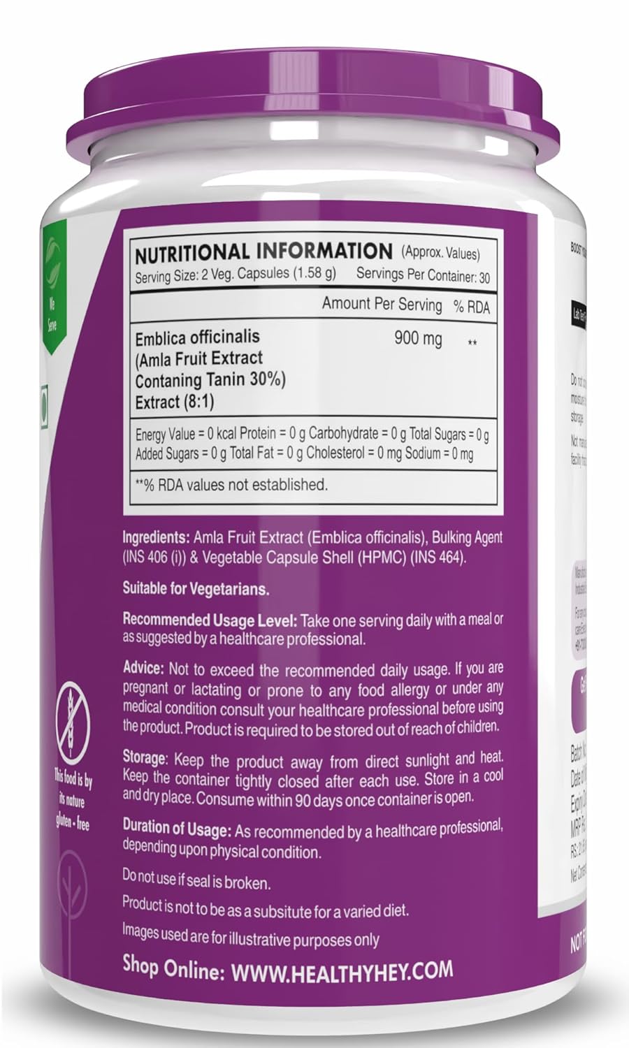 HealthyHey Nutrition Amla Extract - Natural Vitamin C - 60 Veg. Capsules