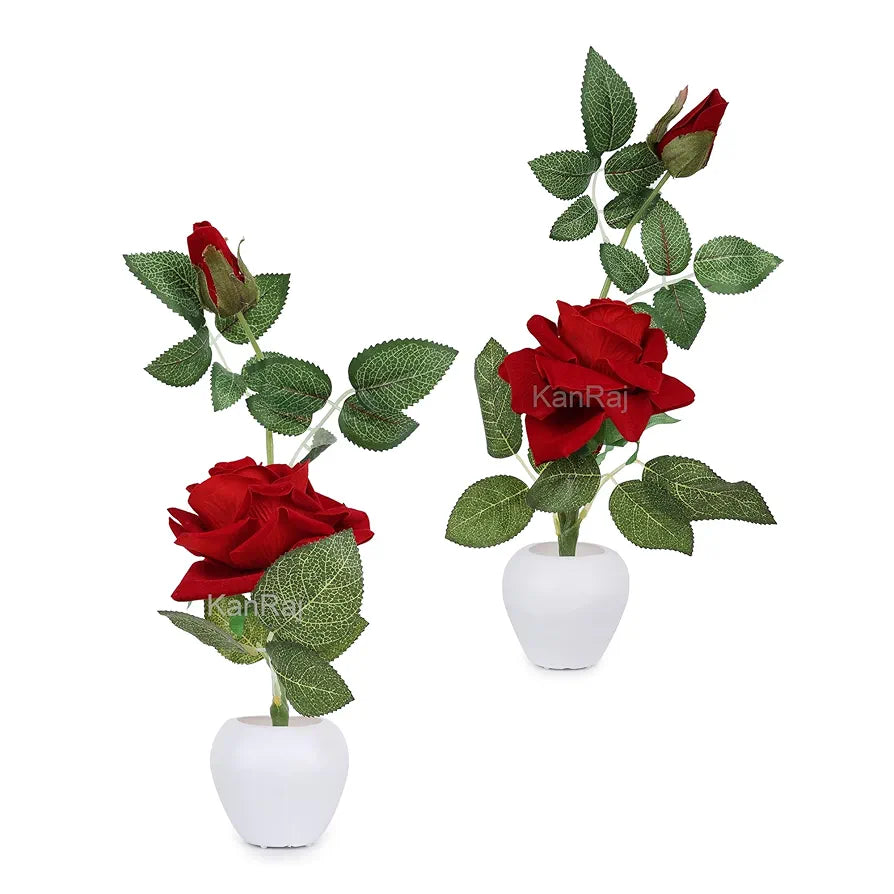 Artificial Rose Flower Set of 2 Roses with Pot Plastic