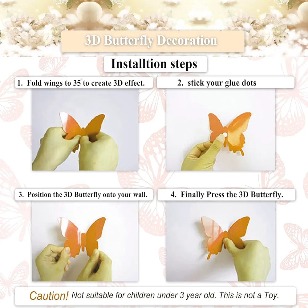 Xtore 12pcs 3D Home Decor Silver Butterfly Beautiful Decor - Silver Pack of 12