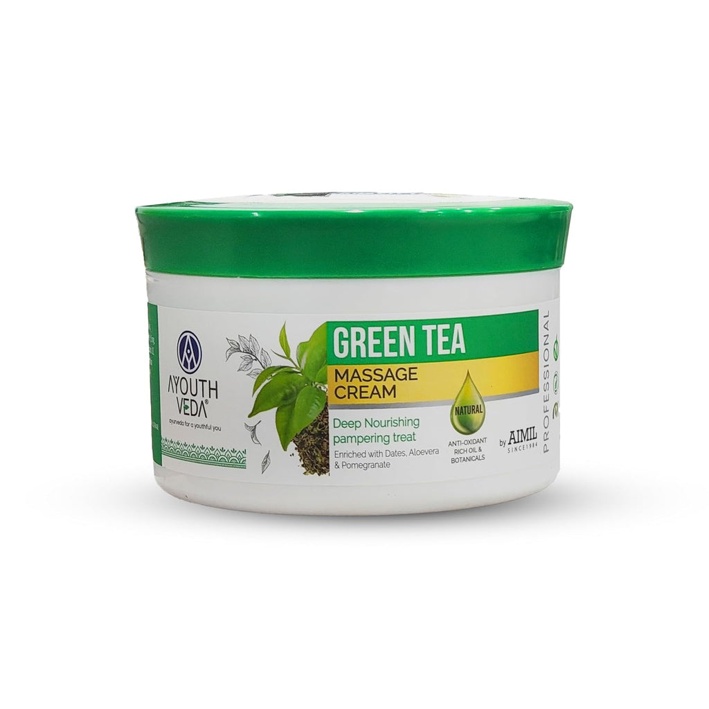 Ayouthveda Green Tea Massage Cream for Deep Nourishing Skin Pampering Treat| Smoothens & Softens Skin|for both men and women|All skin types(500g)