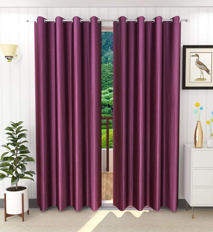 Purav Light Plain Door Curtains 8 Feet Long 2 Piece Room Darkening