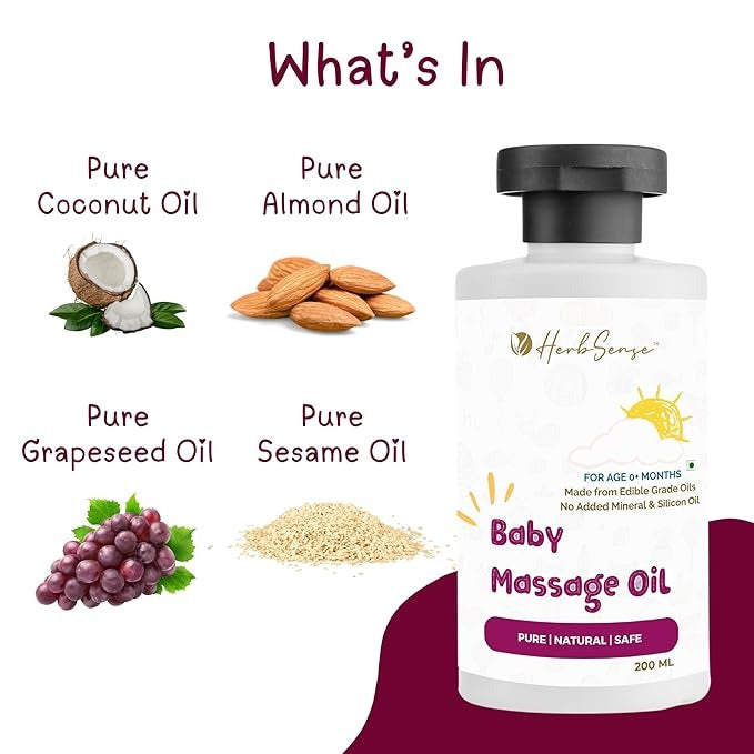 Herbsense Baby Massage Oil -Enriched with Pure Coconut & Almond Oil - 200 ml