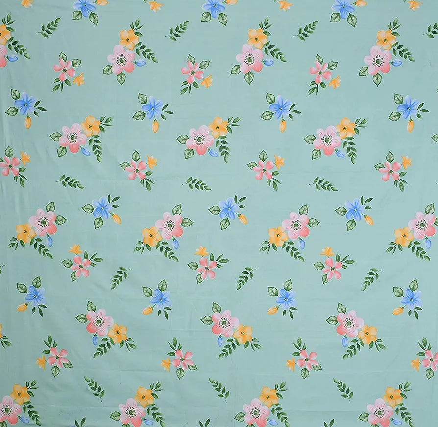 The Home Style Cotton Feel Glace Cotton Printed Double Bed Bedsheet With 2 Pillow Cover 300 TC Sea-Green Pista