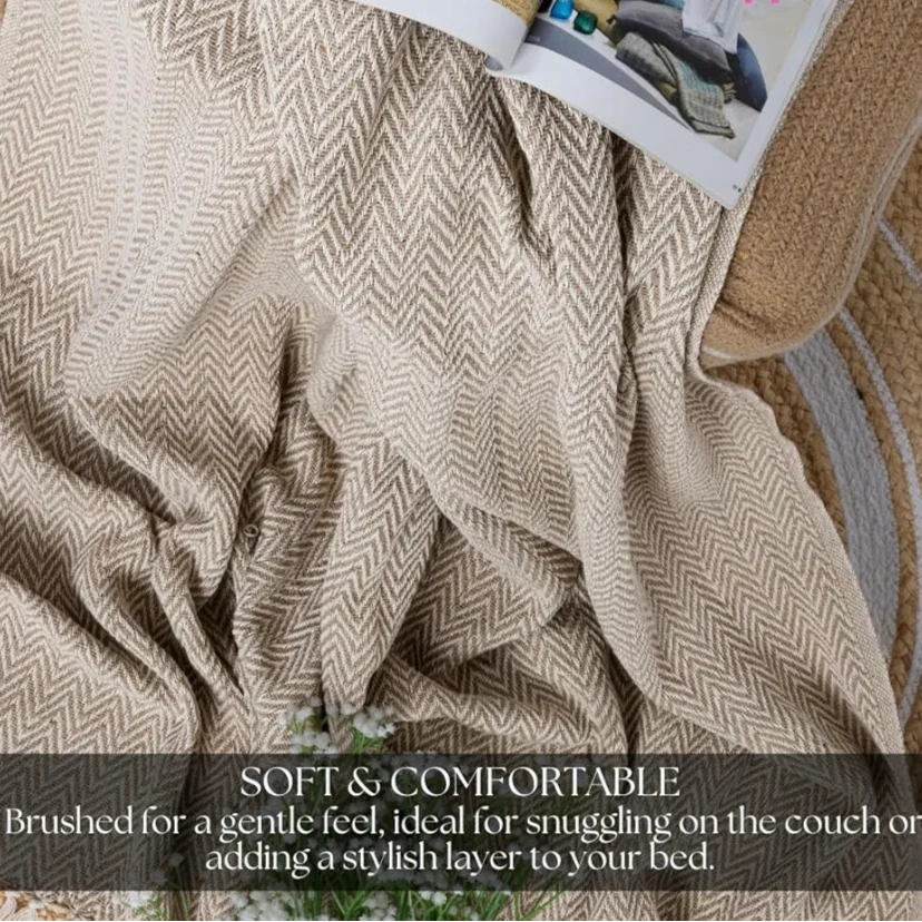 Homadorn All Season Cotton Weaved Throw Blanket Colour Beige