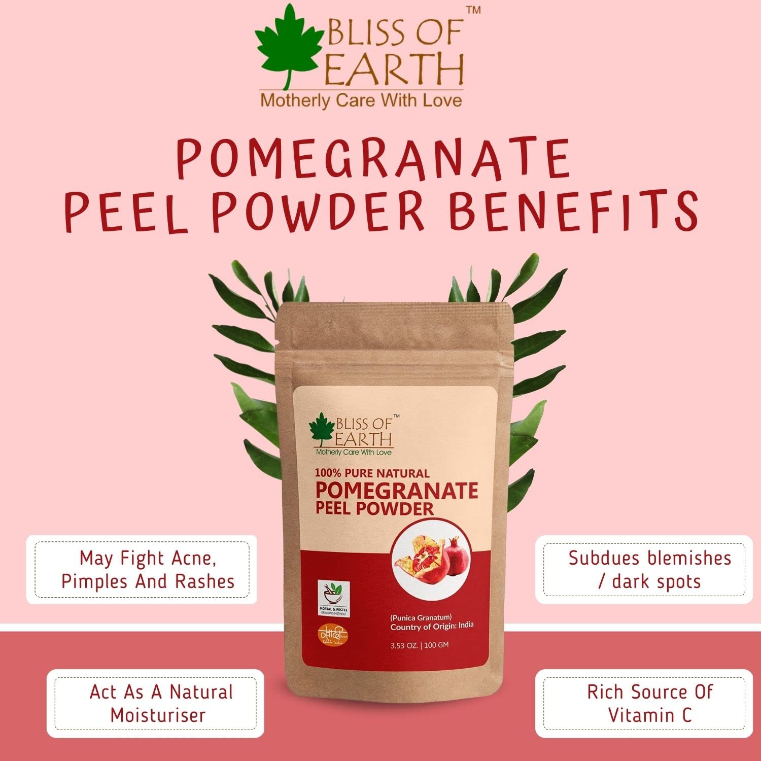 Bliss of Earth Pomegranate Peel Powder 453GM Organic Herbal For Face