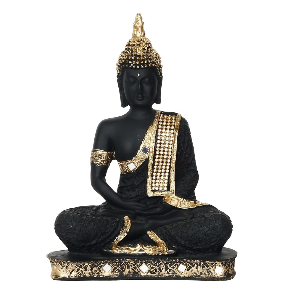 Ecraftindia Golden Black Resin Handcrafted Meditating Lord Buddha Idol for Home Decor