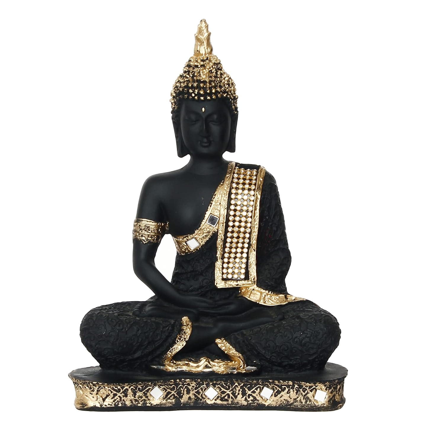 Ecraftindia Golden Black Resin Handcrafted Meditating Lord Buddha Idol for Home Decor
