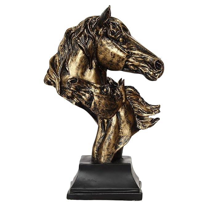 Ecraftindia Antique Finish Horse Couple Face Handcrafted Polyresin Decorative Showpiece