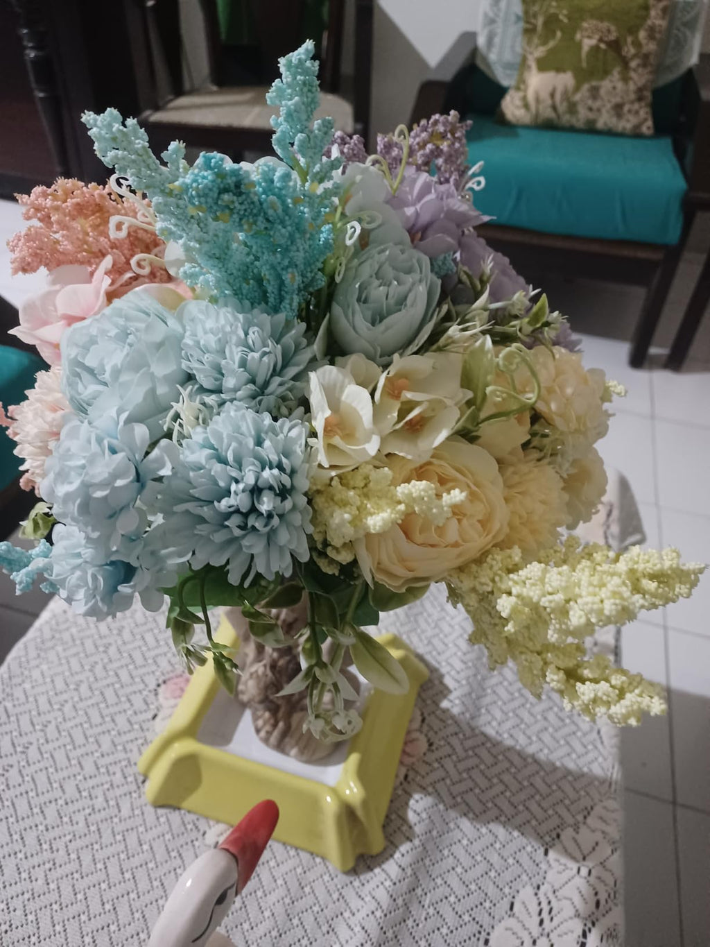 Artificial Multiflora Flower Roses Fake Sticks Bunch Decorative Without Vase Peach Fabric