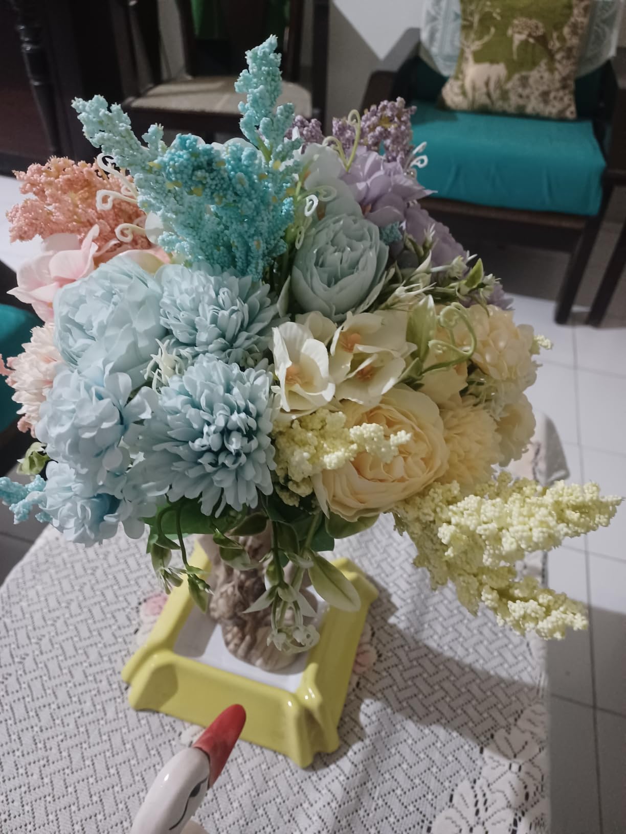 Artificial Multiflora Flower Roses Fake Sticks Bunch Decorative Without Vase Peach Fabric