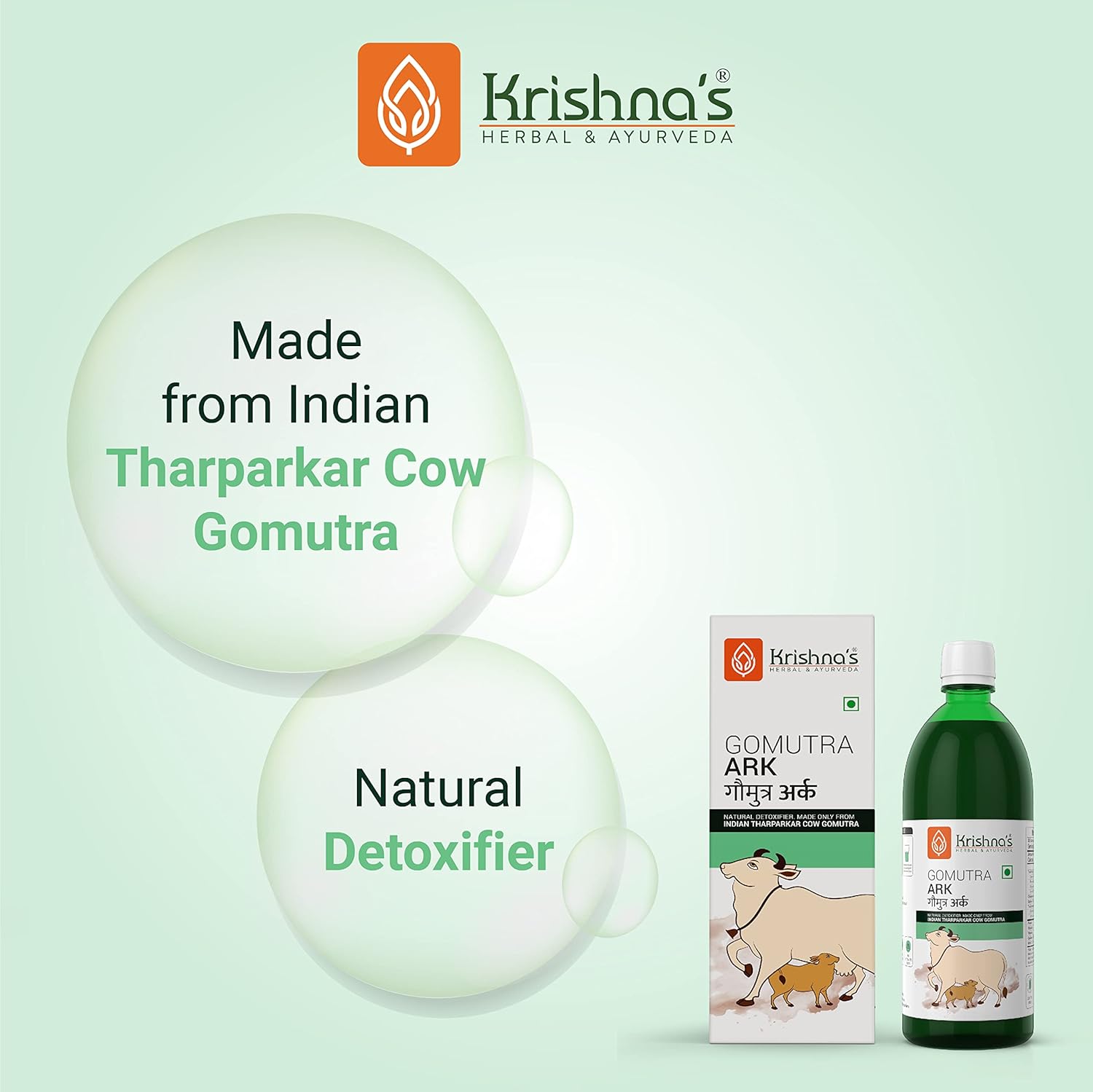 KRISHNA'S HERBAL & AYURVEDA Desi Cow Gomutra Ark 1000 Ml Liquid| Natural Detoxifier | 100% Pure & Natural Go Ark | Indian Tharparakar Gomutra | Sugar Free With No Added Color Or Flavour - (Pack Of 1)