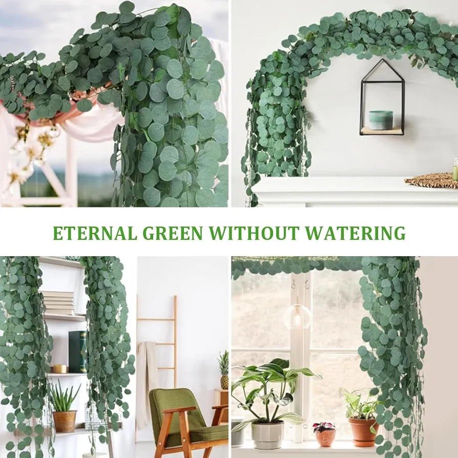 6 Pack Eucalyptus Garland Artificial Eucalyptus Leaves Table Greenery Garland Wreath Vines 2.4M