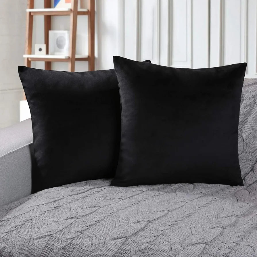 Aerohaven Premium Velvet Reversible Decorative Throw Pillow/Cushion Covers with Invisible Zipper Black Colour (Pack of 2)