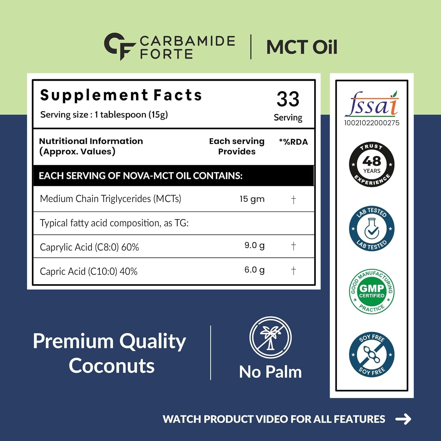 Carbamide Forte Pure MCT Oil C8 From USA | 100% Coconut Source | MCT Oil Keto & Paleo Friendly | Vegetarian â€“ 500ml