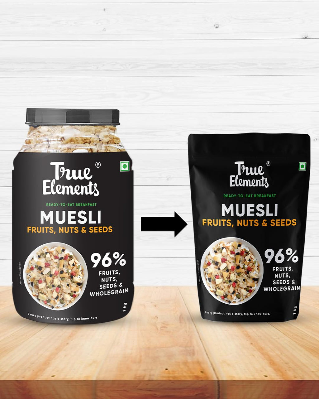 True Elements Muesli Fruit and Nuts 1kg - With Real Fruits & Almonds | 100% Wholegrain Muesli with Oats, Almonds | Real Freeze-dried fruits, Not Candied | Breakfast Cereal | High Fibre & Nutrient-Rich blend