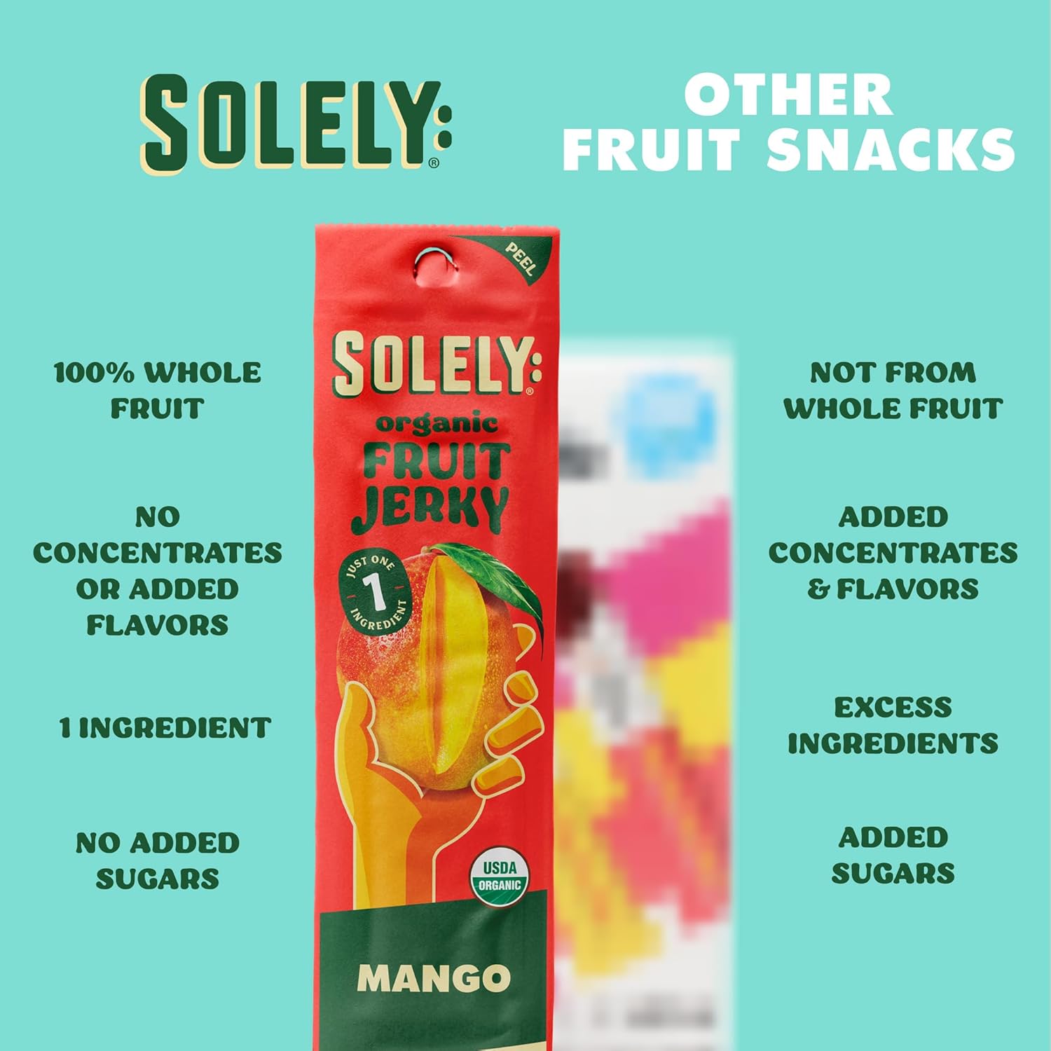 SOLELY - Organic Mango Fruit Jerky - 1 Individually Wrapped Fruit Strip - Fruit Leather Made from Dried Fruit - Healthy Snacks for Adults & Kids - Non GMO, Vegan Snacks, Shelf Stable - 0.8oz (23g)