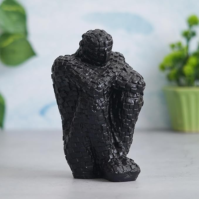 Ecraftindia Black Polyresin Handcrafted Thinking Man Statue Human Figurine | Perfect for Office Desks