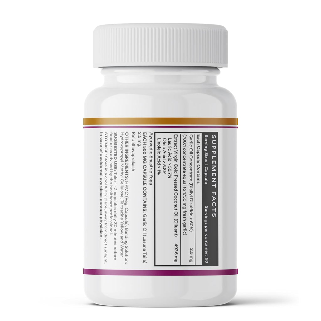INLIFE Natural Garlic Oil with Coconut Oil Filled Capsules | Extra Virgin Cold Pressed Oil | Helps Support Heart Health, Immunity & Digestion | 60 Vegetarian Capsules