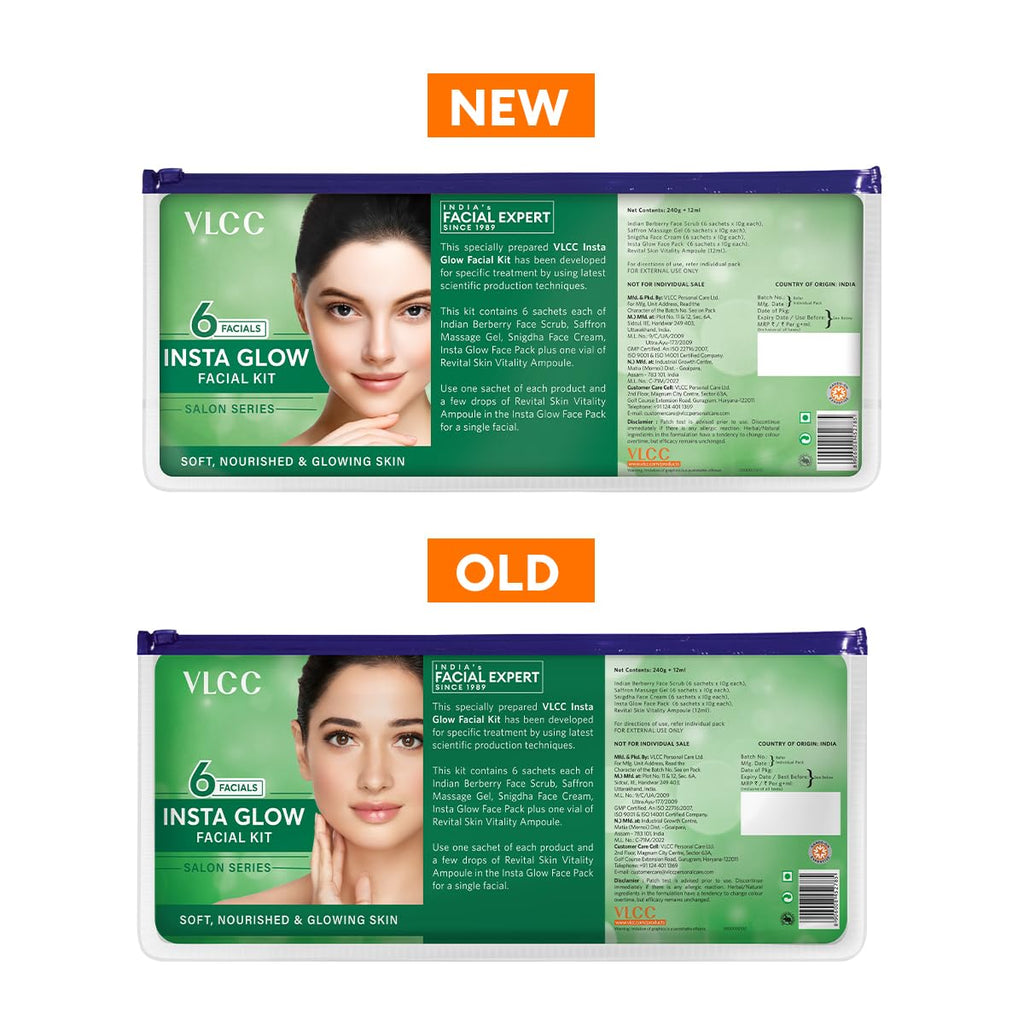 VLCC Salon Series Insta Glow Facial Kit (6 Facials) - 240g + 12ml | Fights Premature Ageing | Youthful Glow Facial Kit with Saffron & Berberry | Anti-Microbial and Complexion Brightening