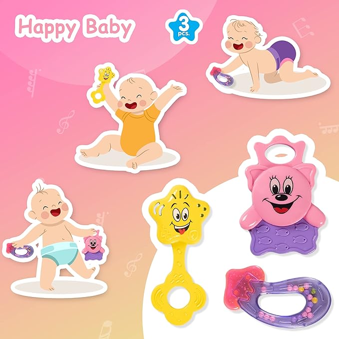 Ratna's Colourful Rattle Set for Toddlers | Perfect Rattle Sets for Little Hands | Little Baby Rattle Set 3 Pieces