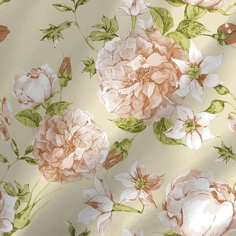 Layers Classic Cotton Bedsheet Set for All Seasons Lightweight 104 TC Queen Size Brown Floral Pattern