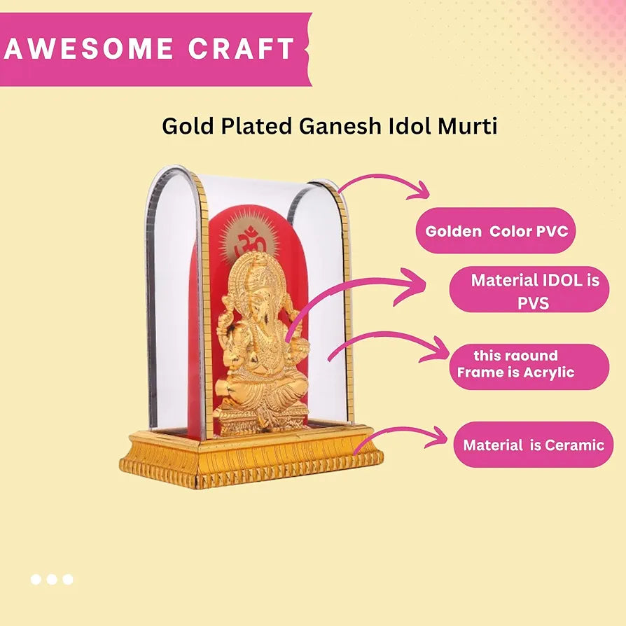 Awesome Lord Ganesh Idol in Acrylic Glass Box for and Figurine Showpiece Decorative Showpiece - 12.5 cm Gold