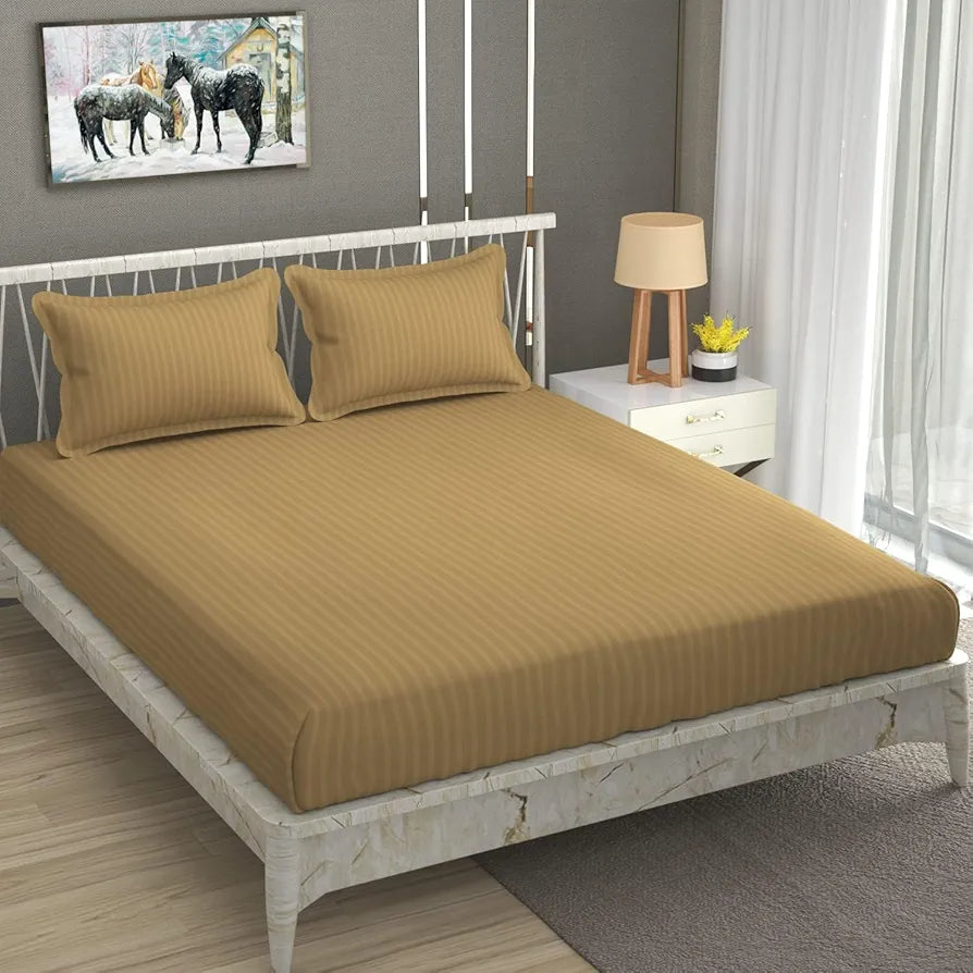 Fresh From Loom Breathable King Size Flat Bedsheets Hotel & Home Double Bedsheet Set With 2 Pillow Covers 144 TC Brown