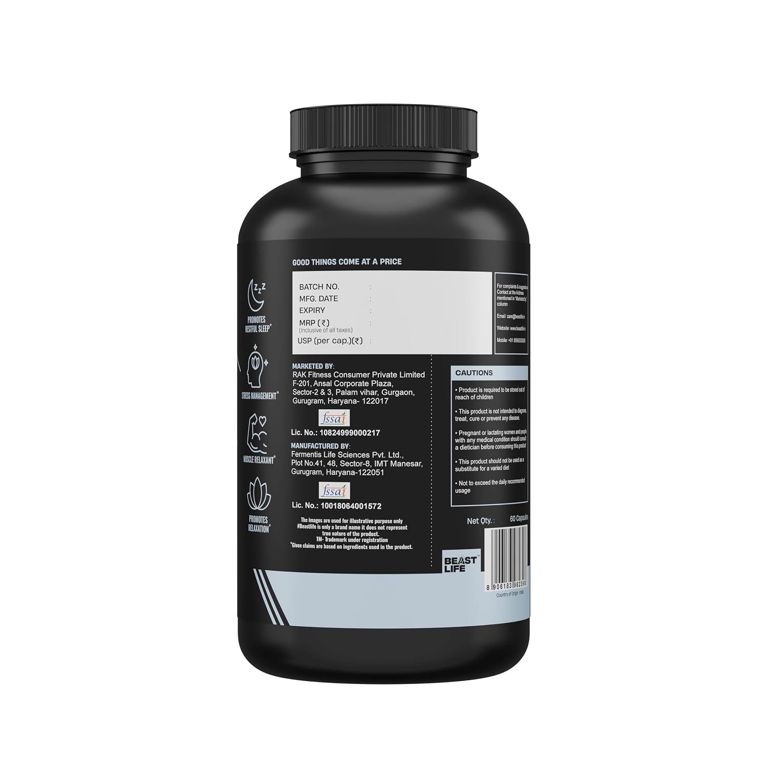 BeastLife Melatonin Plus 5mg Capsules with Valerian, Chamomile & Vitamin B6 | Sleep Support Supplement for Deep Sleep, Natural Sleeping Aid, Non-Habit Forming Night Rest Formula | Relieves Stress & Anxiety | Enhances Relaxation & Focus | 60 Capsules