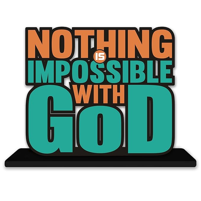 Artvibes Wooden Idols and Figurine Nothing is Impossible With God Motivational Quote Table Decoration for Office Desk