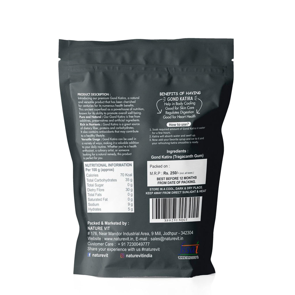 NatureVit Pure Gond Katira (Edible Almond Gum) | High Cooling Properties | Natural Tragacanth Gum Superfood | Calcium · Magnesium · Protein
