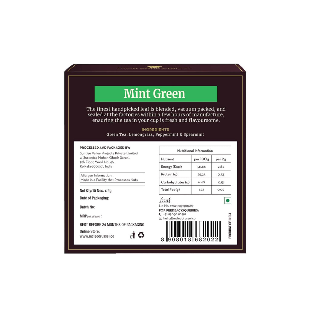 McLeod Russel 1869 Mint Green 15 Pyramid Tea Bags - 30 gms