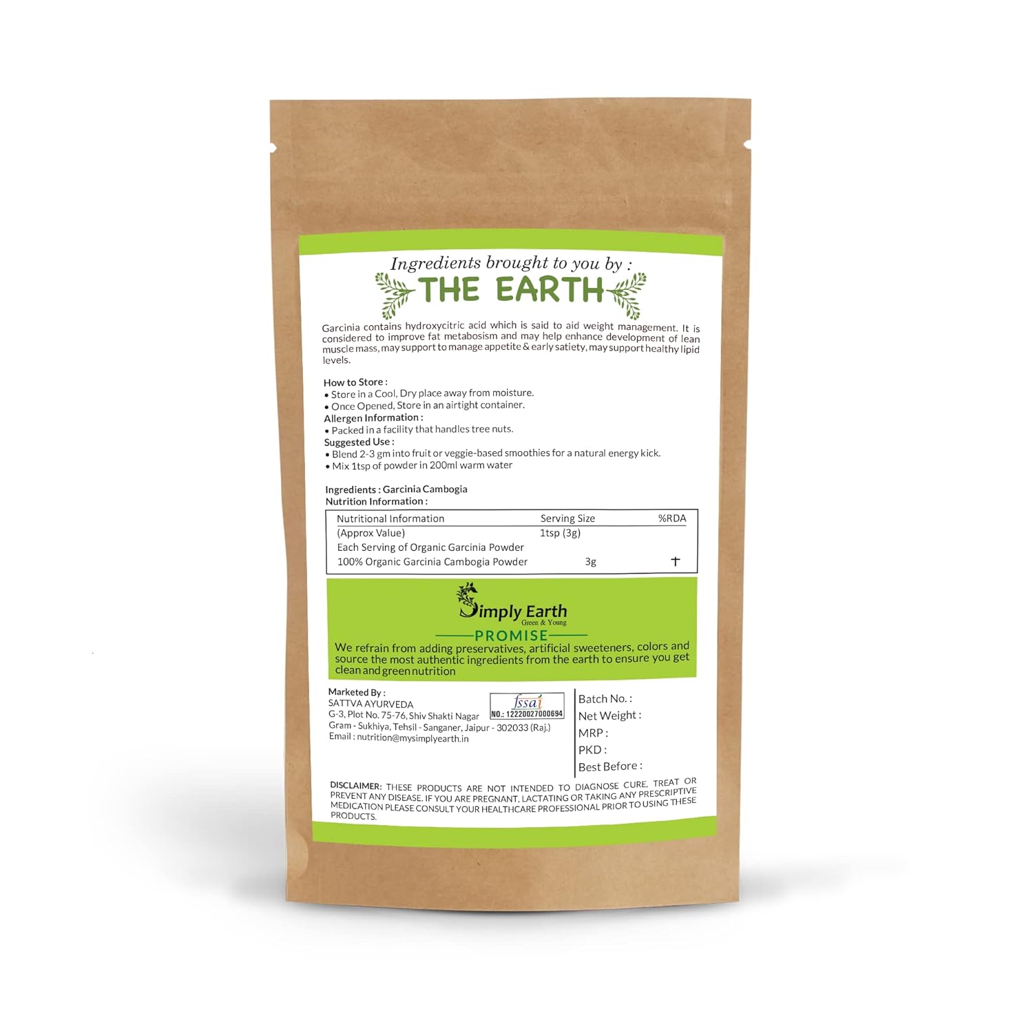 Simply Earth Pure Natural Garcinia Cambogia Fruit Extract Powder 60% HCA for weight loss and other health benefits - 400GM
