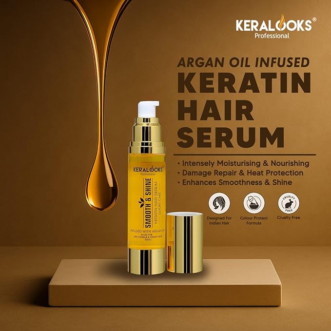 Kera Looks Hair Serum Infused With Argan Oil Bliss For Dry Tangles Damage & Frizzy Hair - 50 ml