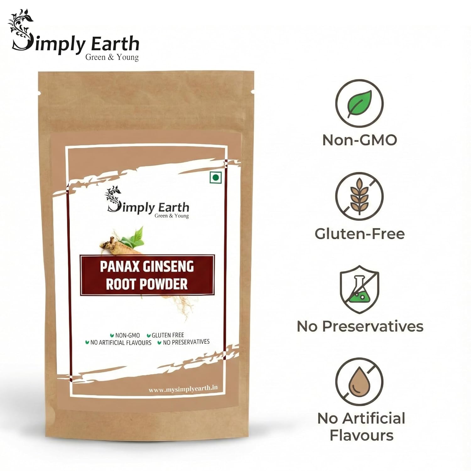 Simply Earth Panax Ginseng Powder, Korean Red Ginseng, for Immunity, Cognitive Support, Muscle Strength & Energy - 100 GM