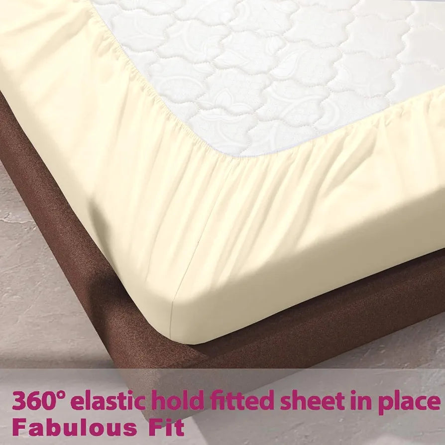 Trance Home Linen 400 TC 100% Cotton 78x36 inch Single Elastic Fitted Bedsheet Premium with 1 Pillow Cover Colour Ivory
