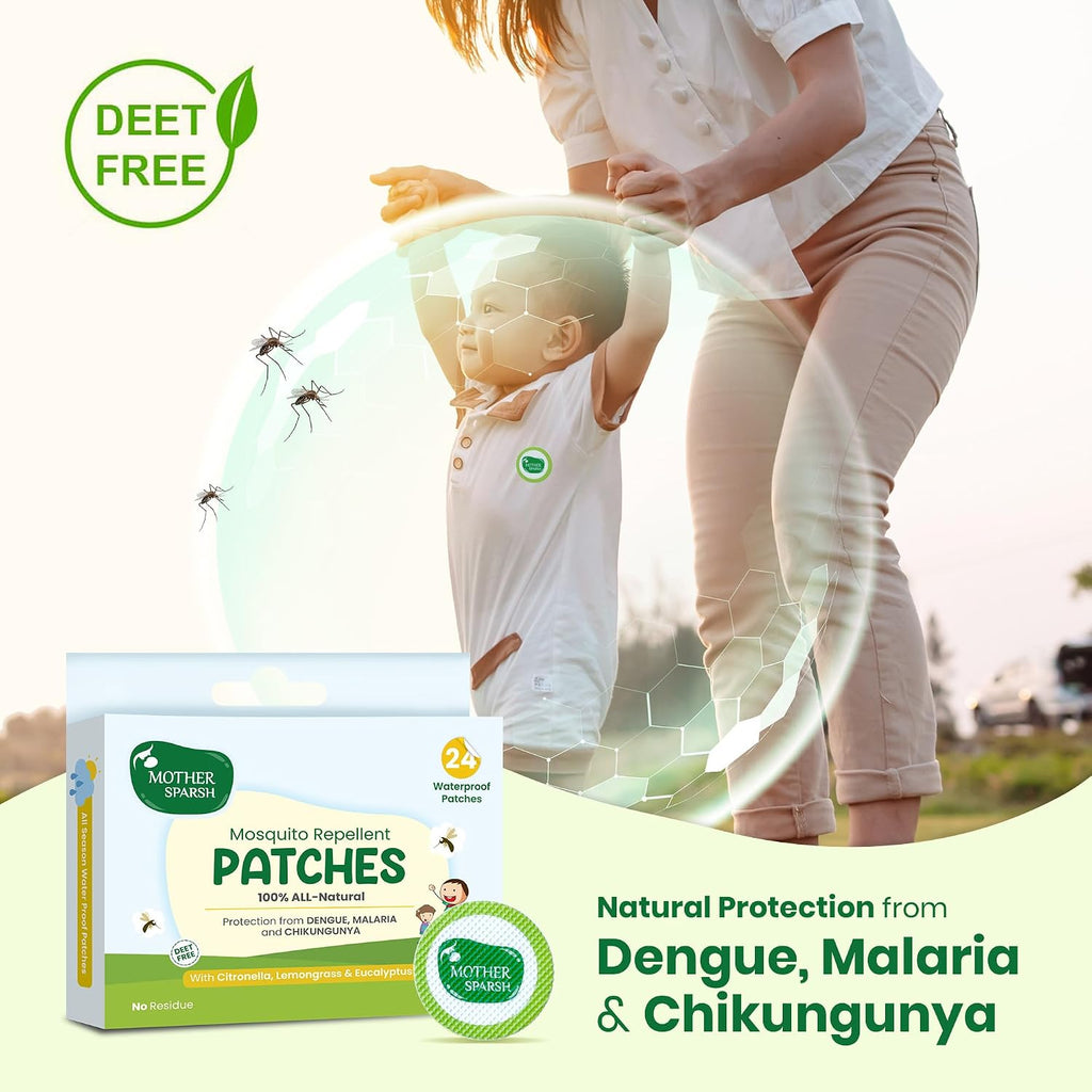 Mother Sparsh 100% All Natural Mosquito Repellent Patches for Babies with 12hr. Protection | With Citronella, Lemongrass & Eucalyptus Oil Protects from Dengue, Malaria, Chikunguniya (24 Patches)