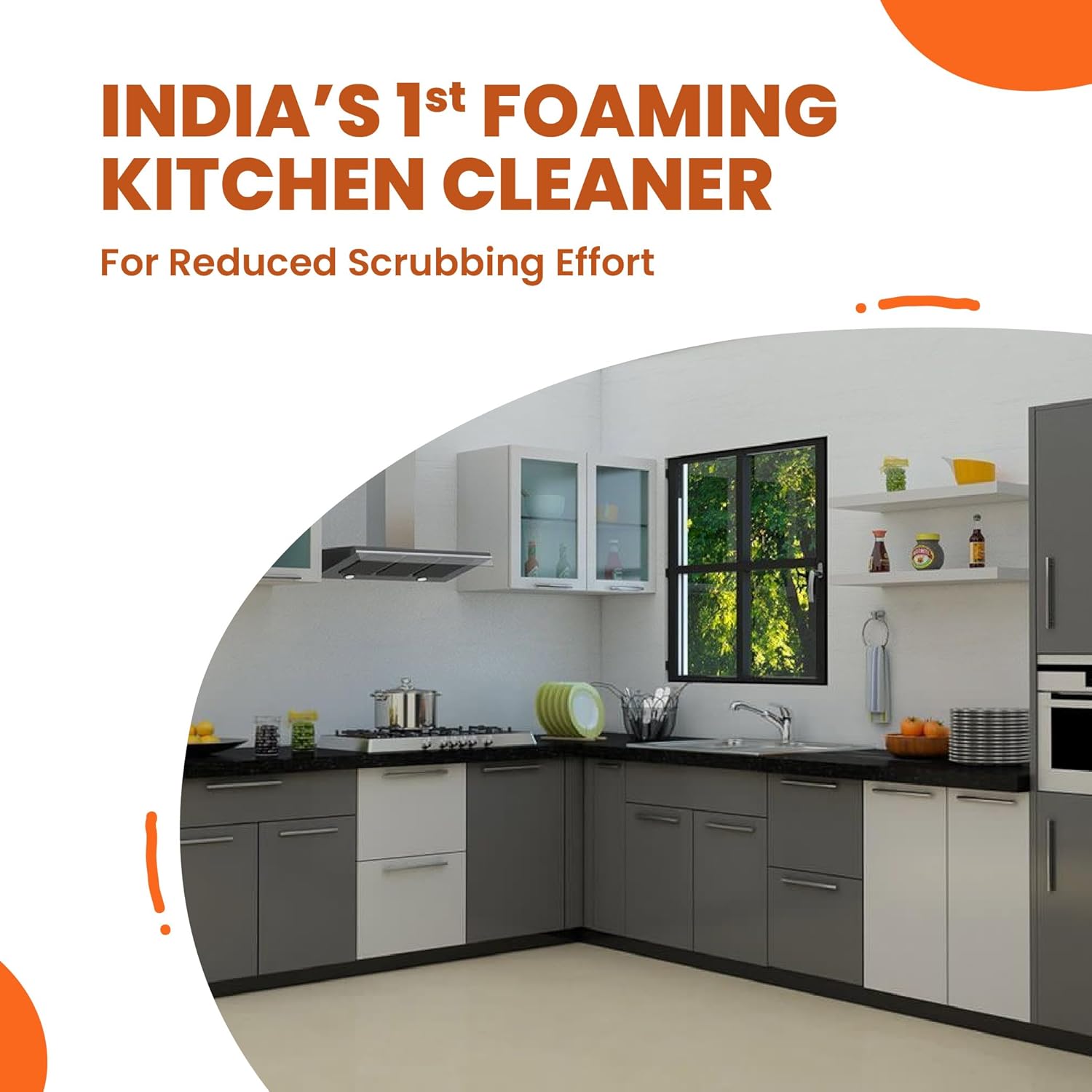 Happi Planet | Kitchen Cleaner | Indiaâ€™s 1st Foaming Formulation for Less Scrubbing | 500ml | Suitable for Stoves, Chimneys, Counter Tops, Appliances, Walls & Cabinets | Non Toxic & Natural