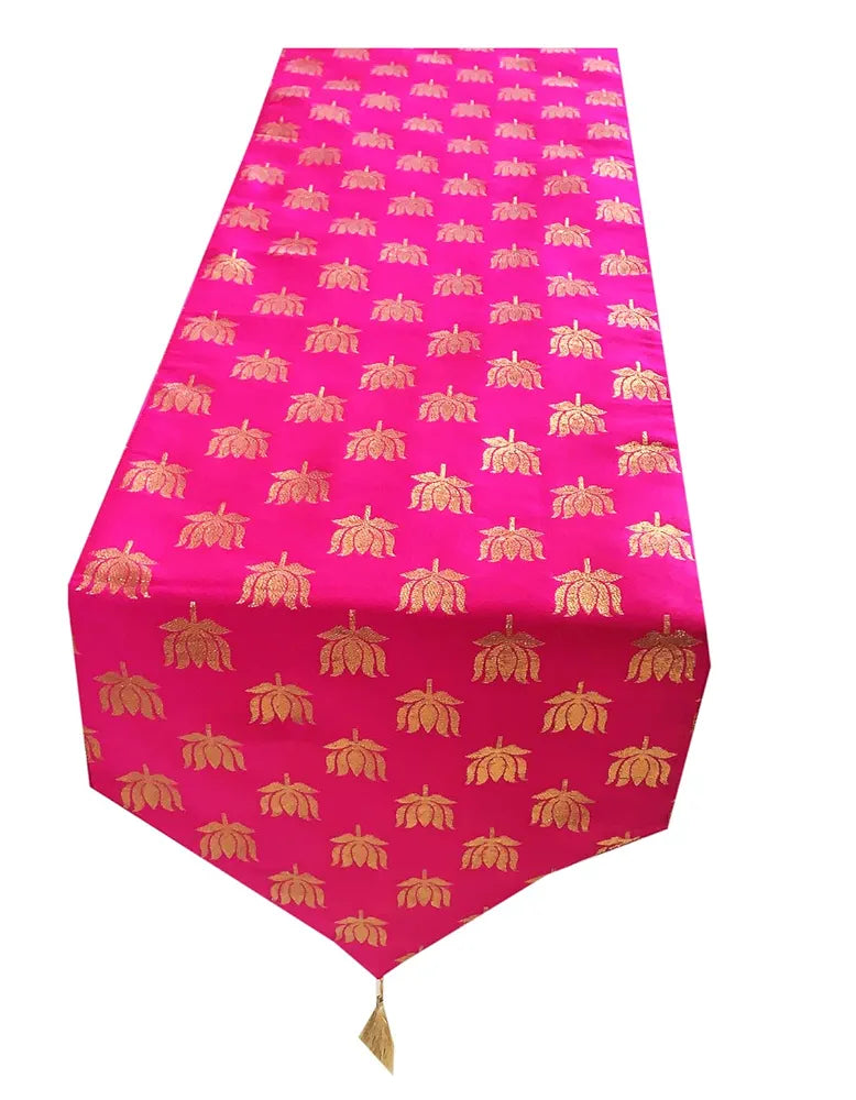 Pink Parrot Vireo Jacquard Silk Table Runner Colour Pink