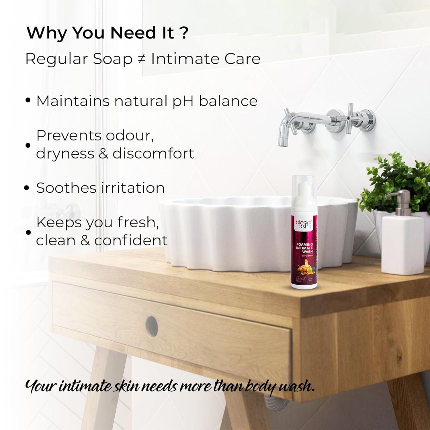 Bloomastra Foaming Intimate Hygiene Wash For Women (80ml) | Maintains Healthy PH Balance, and Prevents Infections