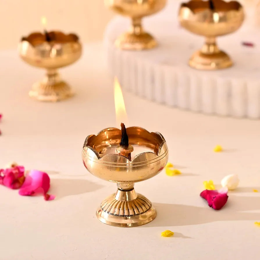Craftvatika Brass Lotus Diya for Puja Set of 2 Lotus Flower Diya