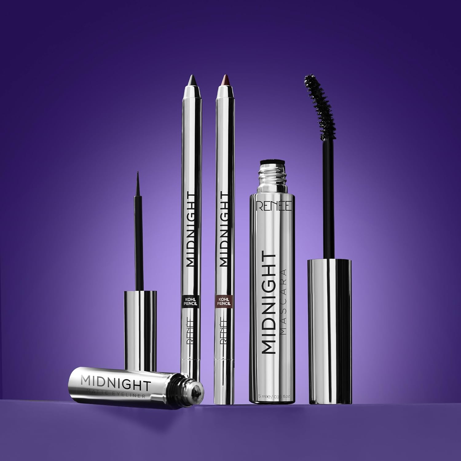 RENEE Midnight Mascara with Unique 360-Degree Wand | Darkest Black | Clump-Free | Long-Lasting Formula | Volumizes | Lengthens | Nourishes | Infused with Vitamin E | 8ml