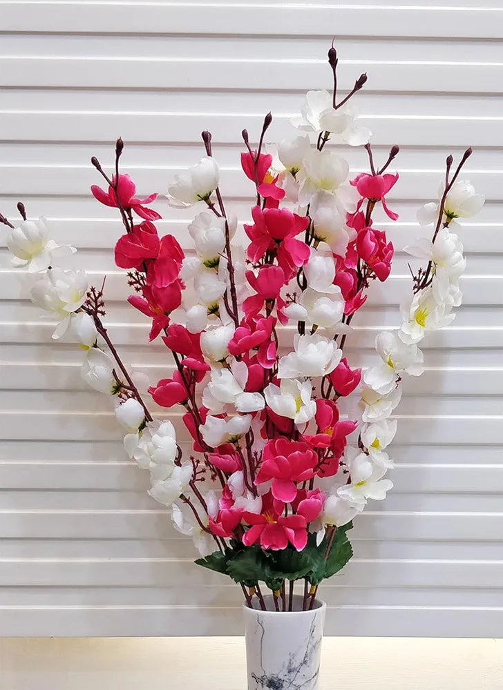 Artificial Flowers Bunch Cherry Blossom Ideal for vase Without vase White Mix 55 cm Height Fabric