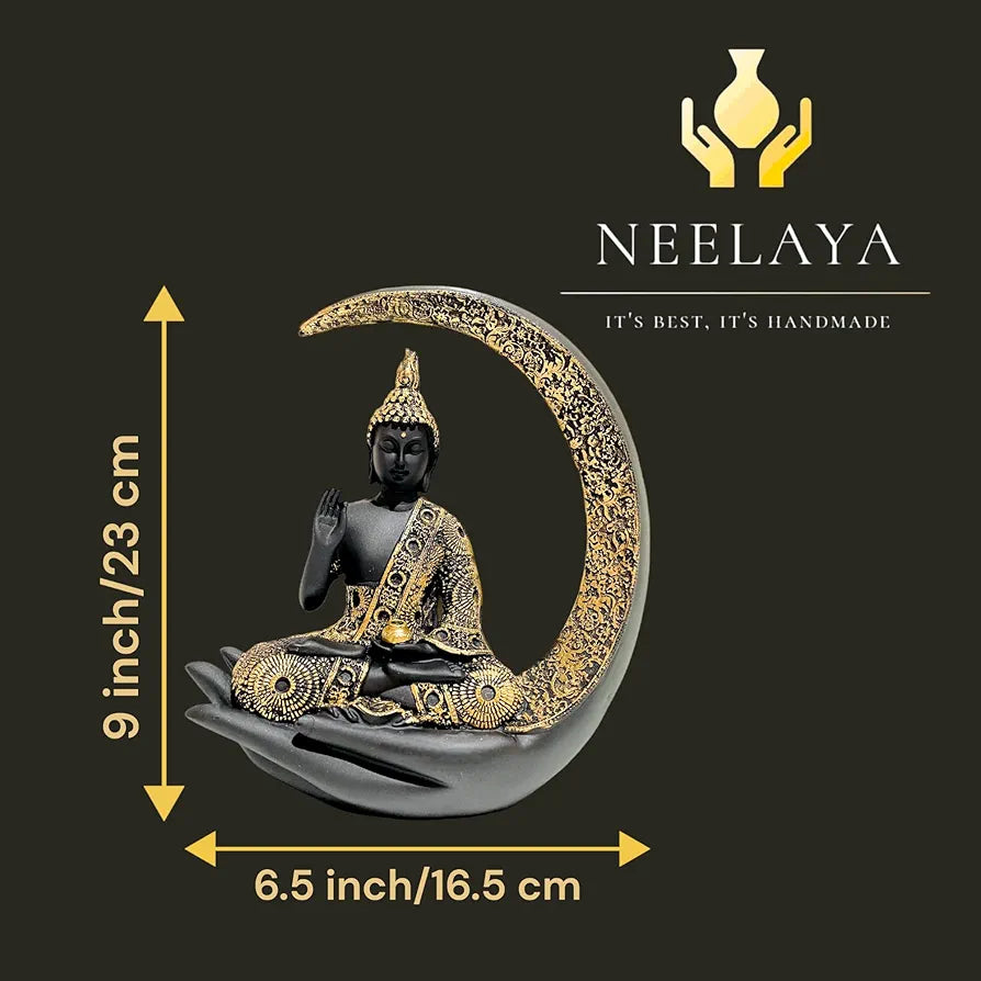 Neelaya Antique Big Meditating Moon Buddha Statue Showpiece Buddha Idol Polyresin Figurine Black