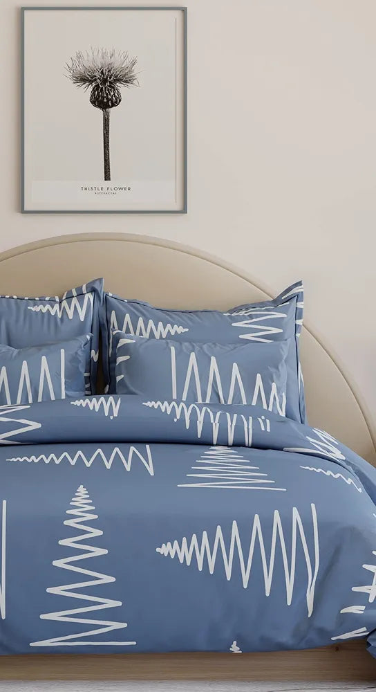 The Home Style 400 TC Cotton Elastic Fitted All Around Printed Queen Size Double Bed Bedsheet wih 2 Pillow Cover Dusk Blue
