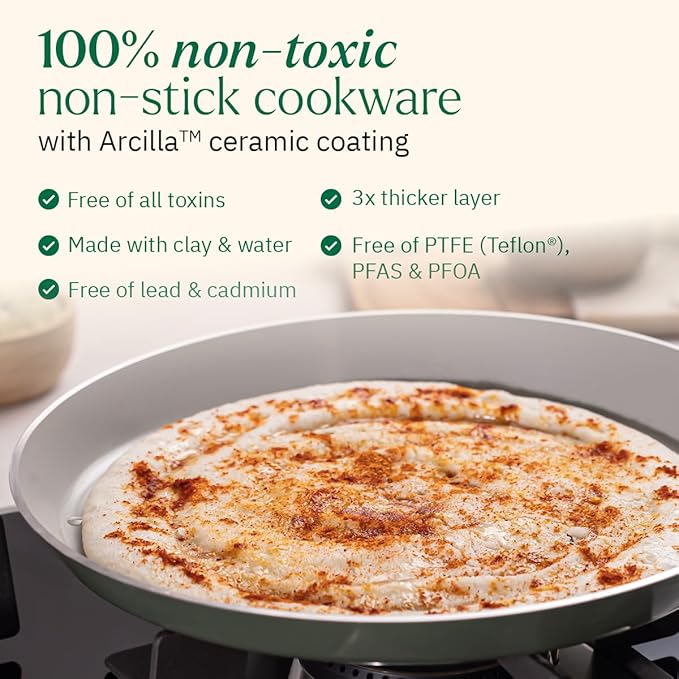 Ember Cookware Arcilla Ceramic Non Stick Dosa Tawa 28cm | Matching Handle | Florence Series | Blue