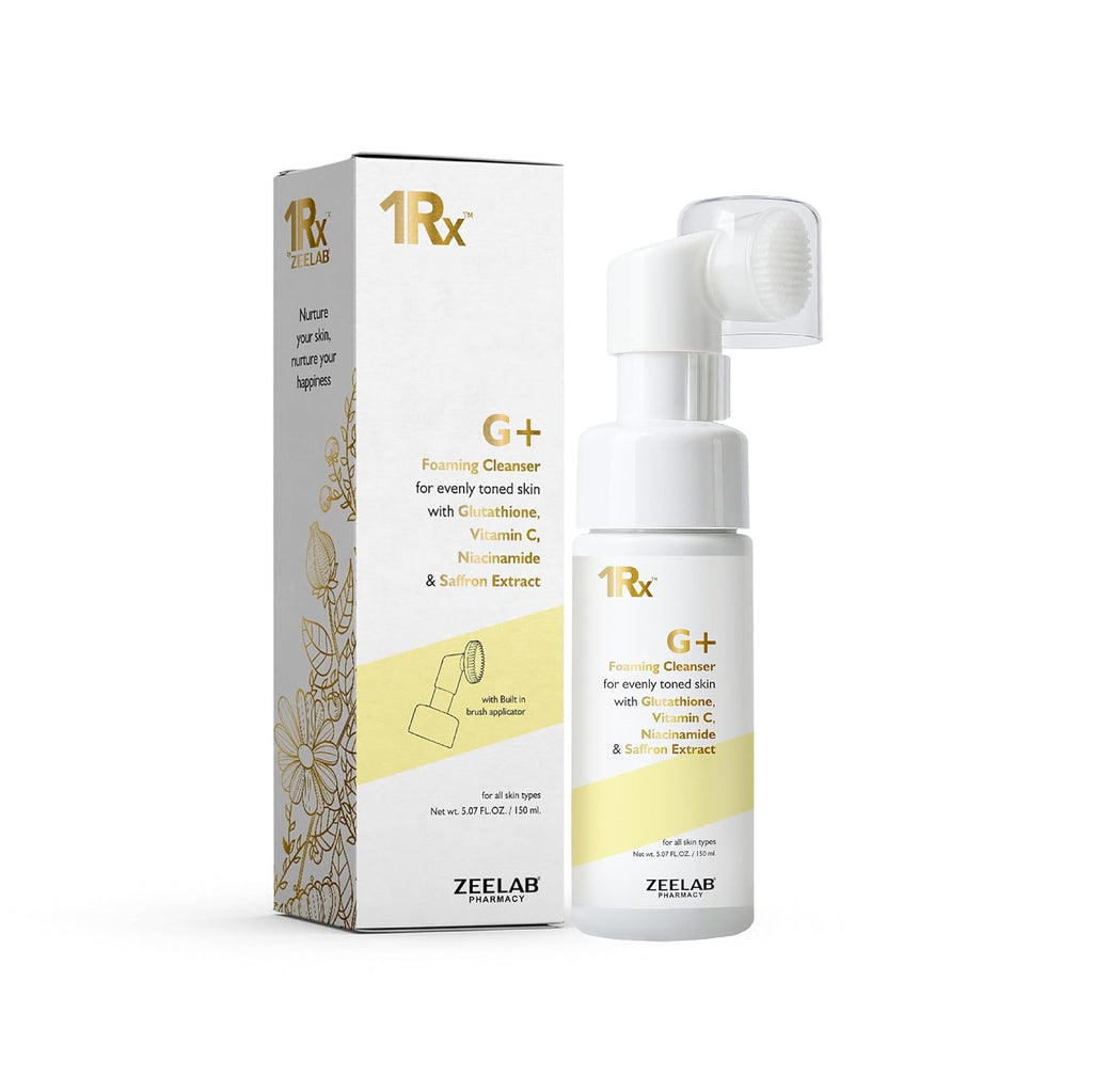 Zeelab G+ Foaming Cleanser with Glutathione, Vitamin C & Niacinamide | Brightening Face Wash with Saffron Extract | Helps Reduce Pigmentation & Dark Spots | Gentle Daily Cleanser for All Skin Types 150ml