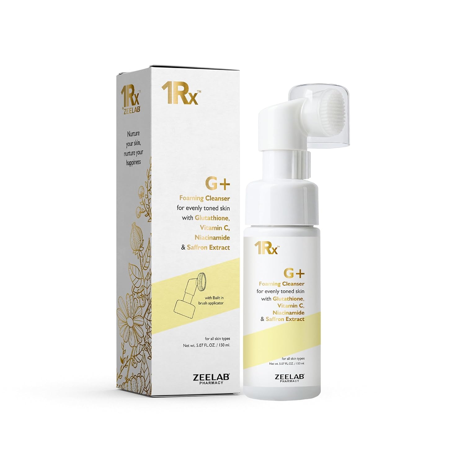 Zeelab G+ Foaming Cleanser with Glutathione, Vitamin C & Niacinamide | Brightening Face Wash with Saffron Extract | Helps Reduce Pigmentation & Dark Spots | Gentle Daily Cleanser for All Skin Types 150ml