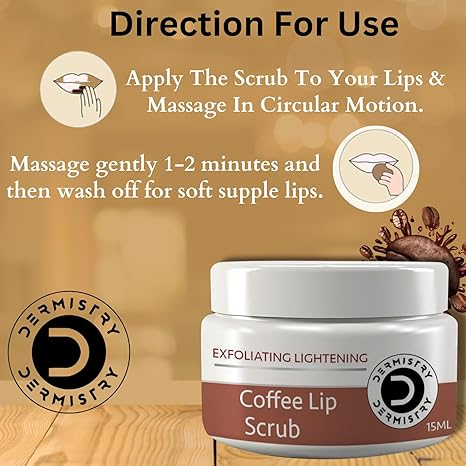 Dermistry Coffee Exfoliating Lightening Brightening Lip Scrub - 15 ml