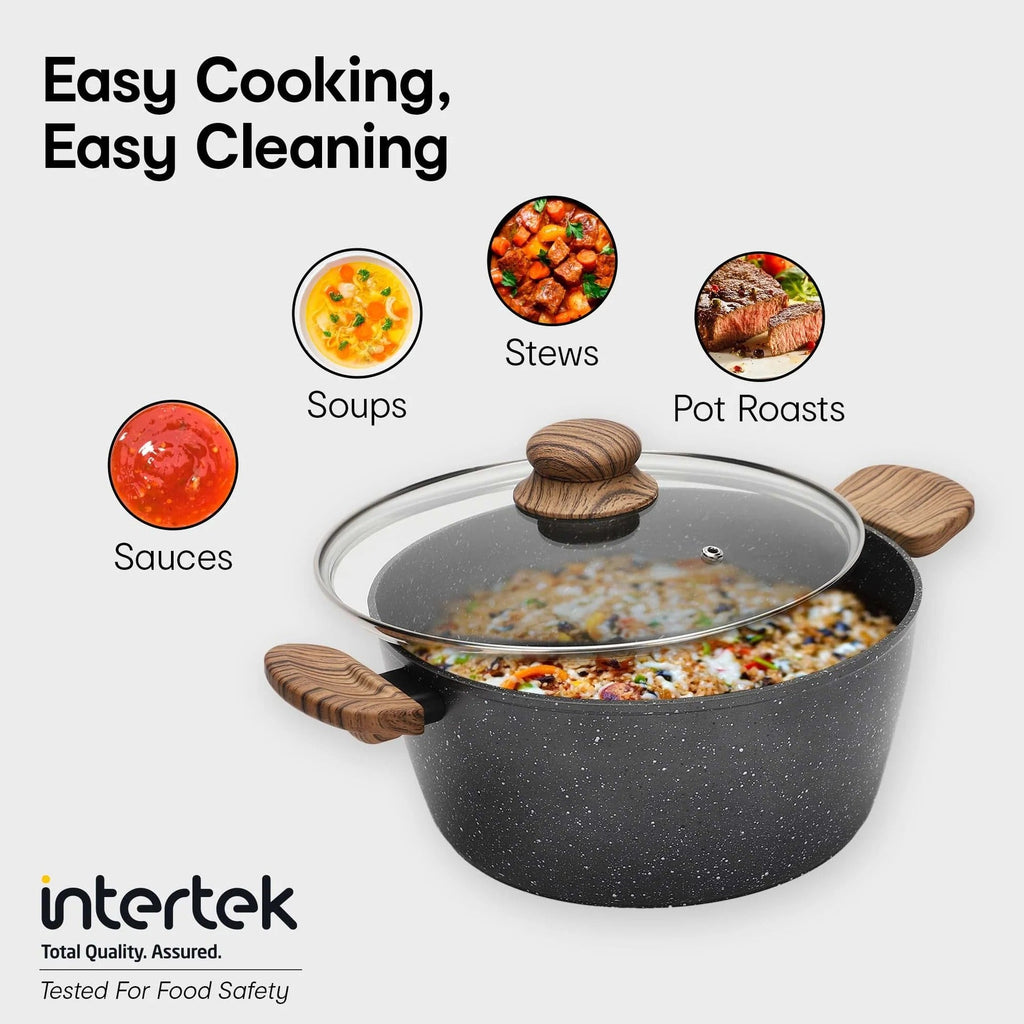 Anko Australia Non-Stick Aluminium Casserole with Glass Lid 24cm 3L 4-Layer Coating PFOA Free Black